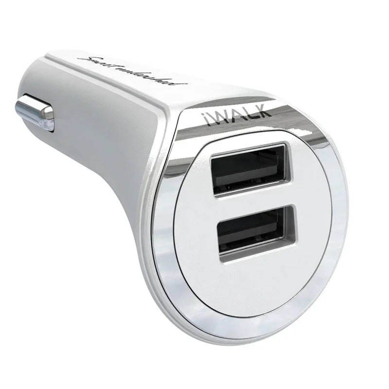 Iwalk Dolphin Car Charger 2 Port Usb 3.4A Output With Mfi Lighning Cable - White - Tashqila Iwalk Dolphin Car Charger 2 Port Usb 3.4A Output With Mfi Lighning Cable - White - Tashqila
